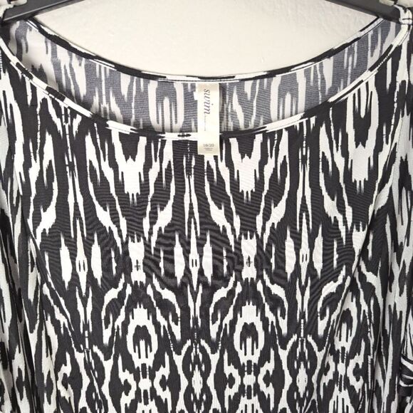 Cacique Swim Lane Bryant black & white tie dye Ikat sheer coverup tunic 2X 18/20 - Picture 3 of 6